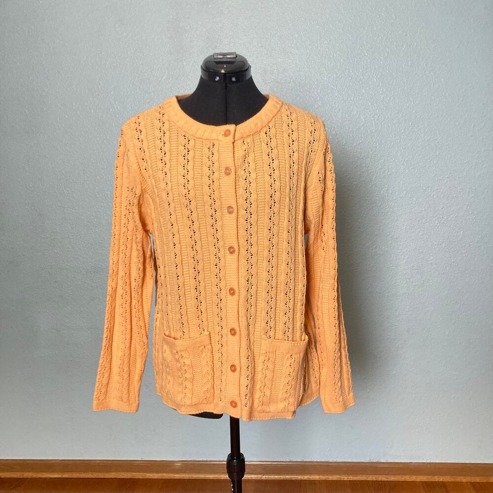 XL L Orange Pocket Pockets Pearly button up knit cardigan sweater